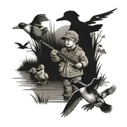 Duck Hunting Scene Featuring Children