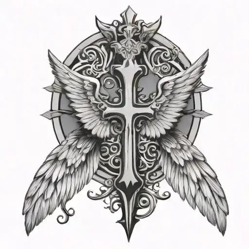 Gangsta Cross Tattoo Design Wings Flying