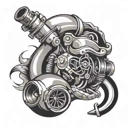 Car Turbo Charger New School Tattoo Featuring Face