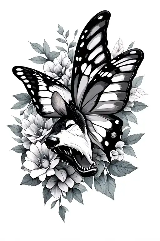 Growling Butterfly Floralwolf And Mountains