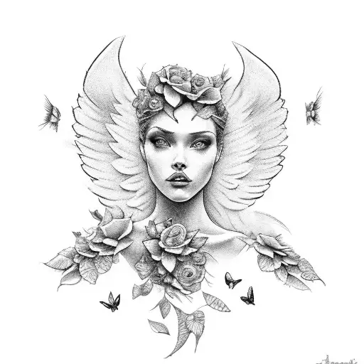 Angel With Roses And Butterflies