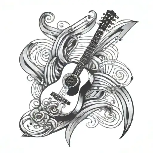 Guitar And Music Notes Intertwined