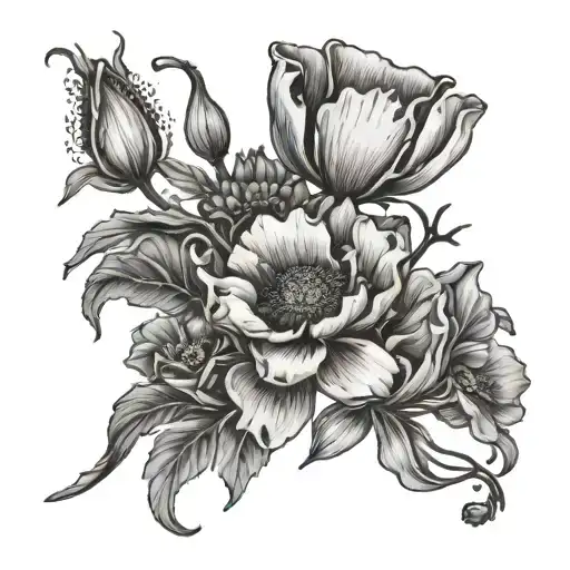 Honeysuckle And Poppy Flowers Blooming With Lily Flower