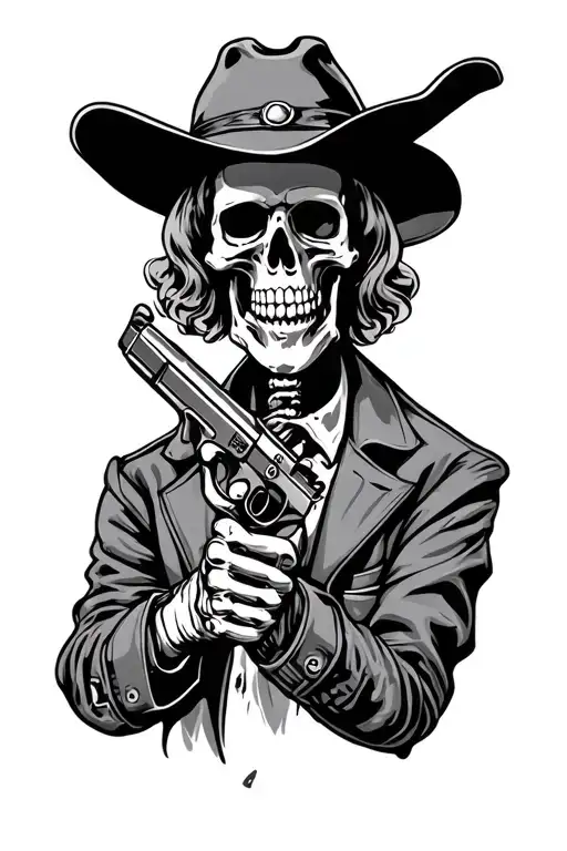 Skeleton Cowboy Holding A Pistol