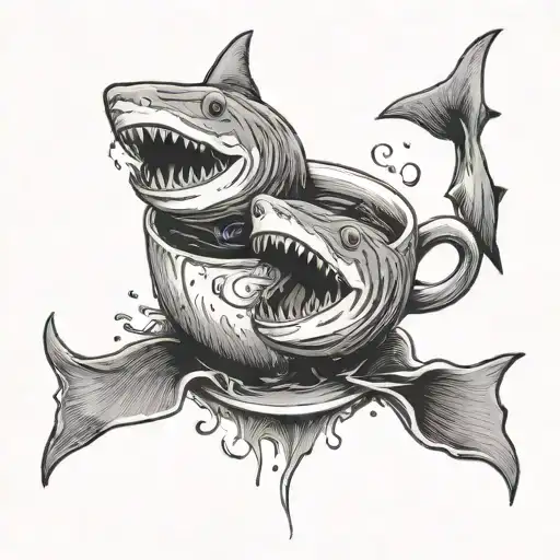 Two Sharks Swimming In A Circle In An Espresso Cup