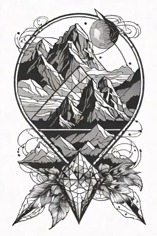 Diamond With Mountains Inside A Circular Geometric Design