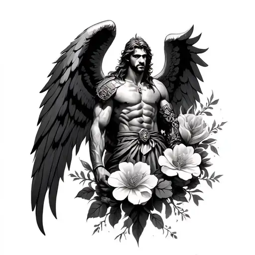 Floral With A Warrior Angel Man In It