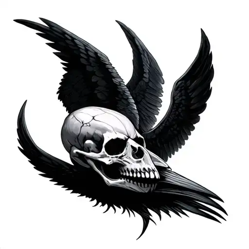 Raven Skull And Wings