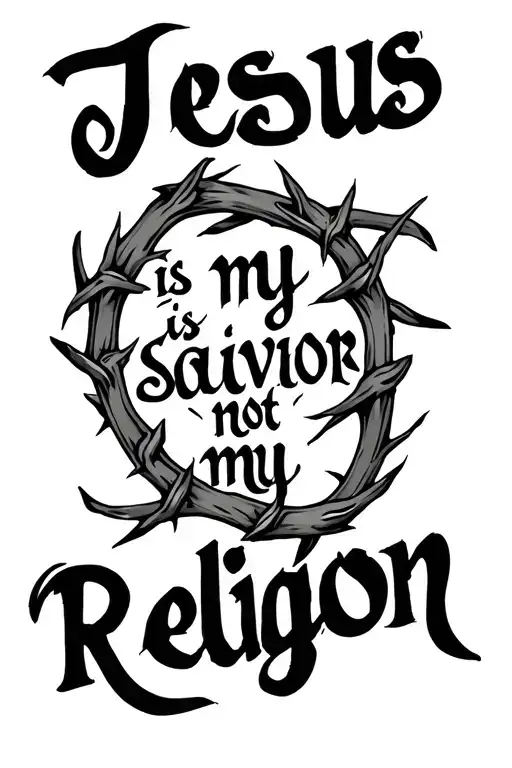Jesus Is My Savior Not My Religion Written In Cursive With Thorns Around The Words