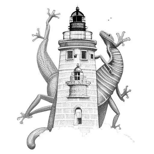Chameleon Climbing A Lighthouse