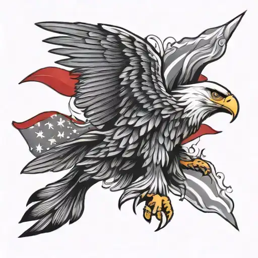 Eagle With The Flag Black White Red