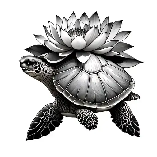 Sea Turtle With Lotus Flower