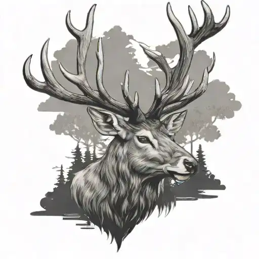 Big Stag Head With Antlers With Outdoor Back Drop
