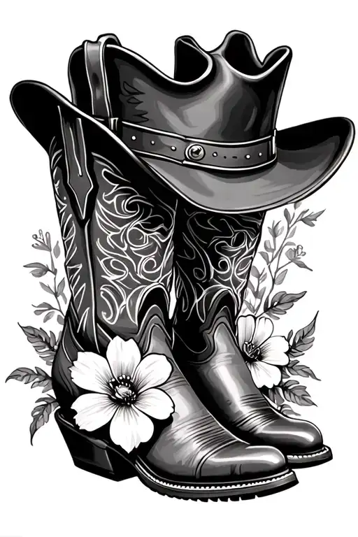 Cowboy Boot Flowers Truker Hat Surrounded