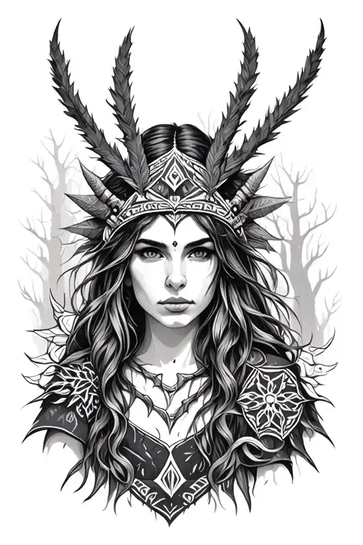 Female Nordic Shaman Forest Scene