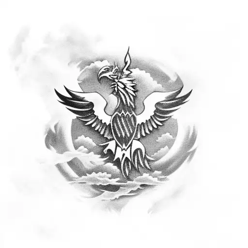 Incorporate Bosnian Flag Colors Into A Phoenix Design Surrounded By Clouds