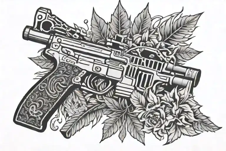Ak 47 And Weed Leaf With Mandala Design