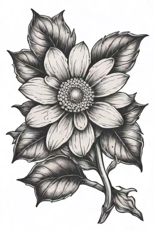 A Single Daisy Flower With A Stem And 2 Leaves Intertwined