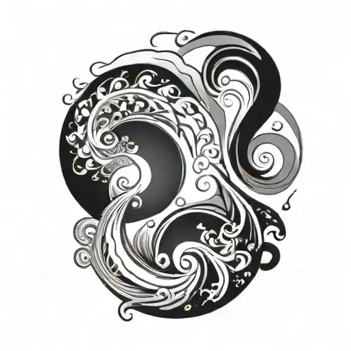 Yin Yang With Space And Abstract Waves Flowing