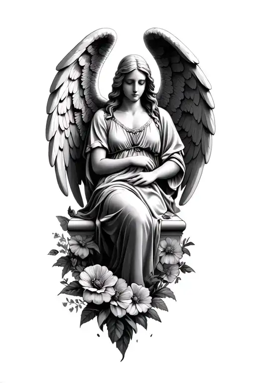 Guardian Angel Sat Down With Flowers Around It
