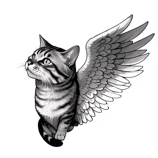 Cat Angel Side View Angel Wings Looking Up
