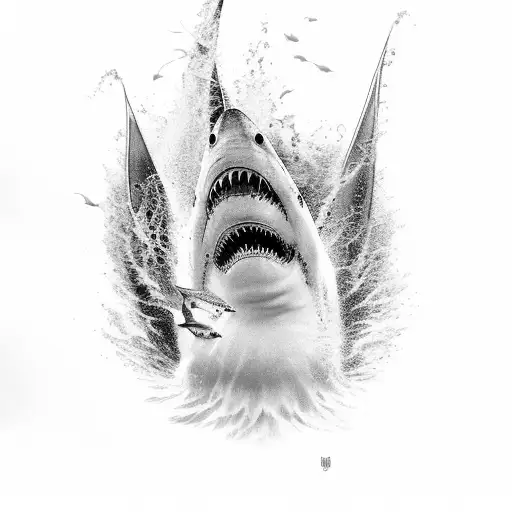 The Great White Shark Thrusting Water