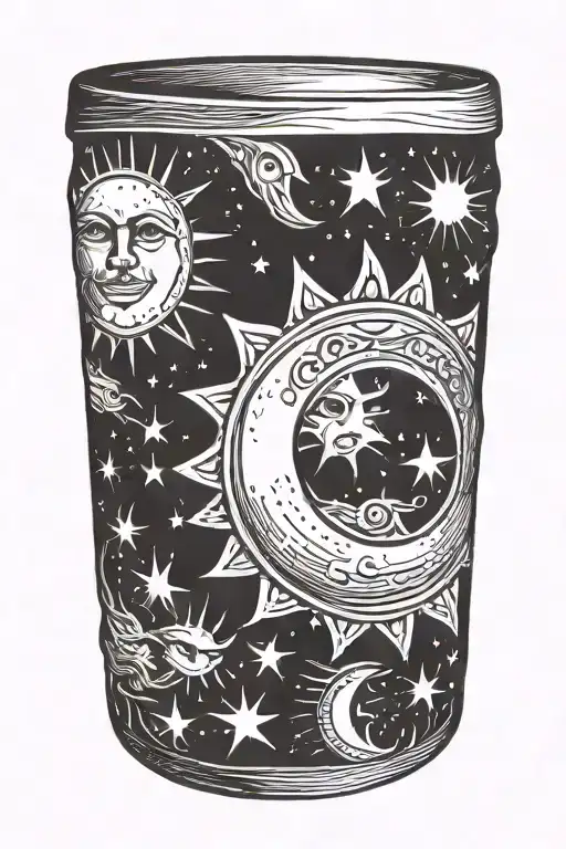Beer Mug With Sun And Moon Motifs In Woodcut Style