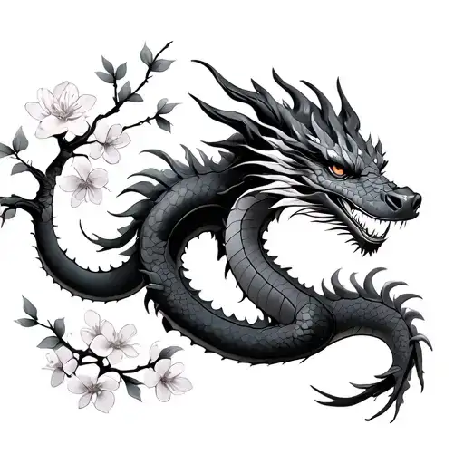 Female Dragon With Cherry Blossoms Wrapped