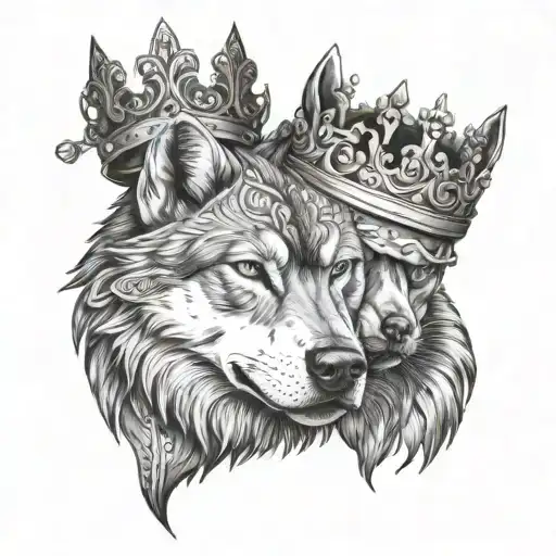 Wolf And Pitbull Wearing A Crown