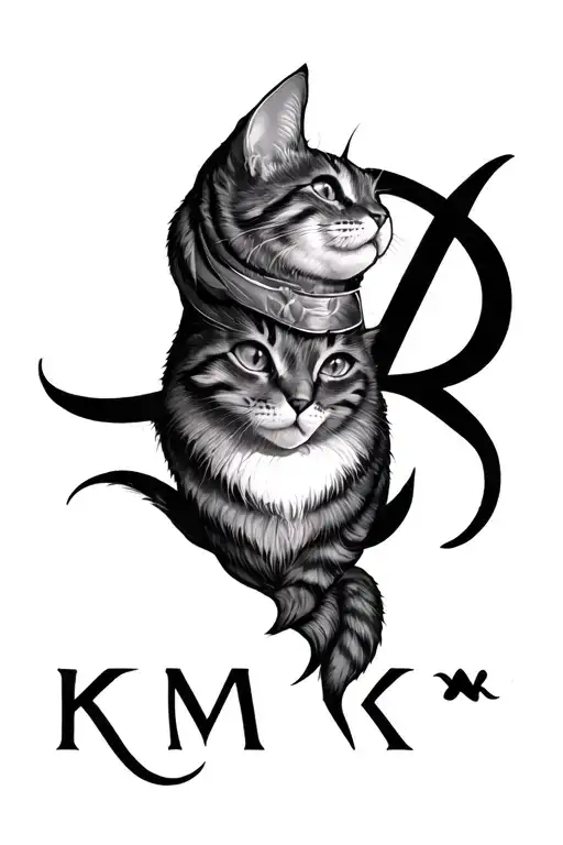 Kmk Letters Incorporated Into The Tattoo With Cat Symbol