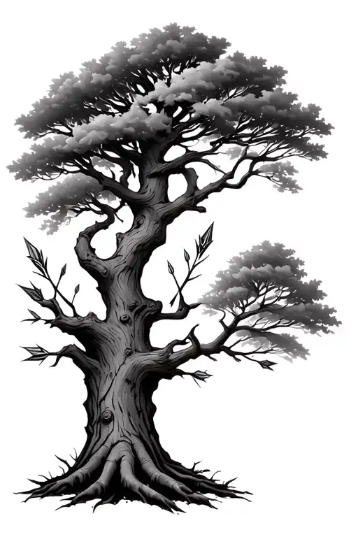Oak Tree Shot W Arrows In Trunk