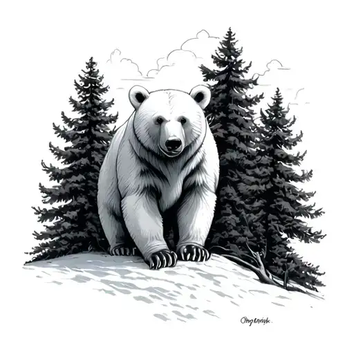 White Bear Behind A Three Trees