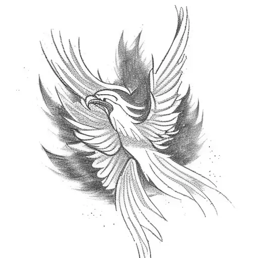 Create A Sketch Style Tattoo Of A Phoenix Flying Over A Bosnian Landscape