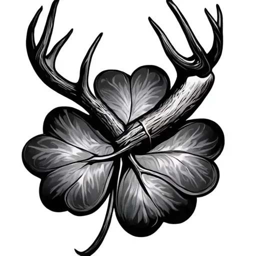 4 Leaf Clover With Lightning And Deer Horn