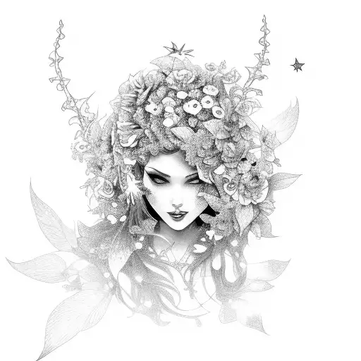 Fairy With Flowers And Vines And Stars