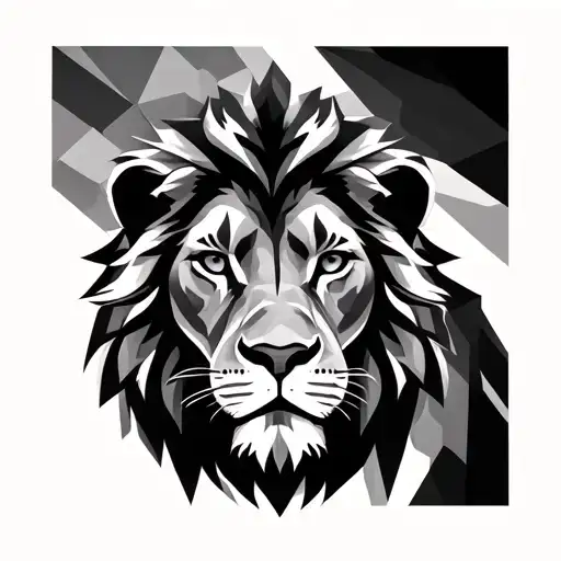 A Tattoo Design Of A Majestic Lion With Abstract Geometric Patterns