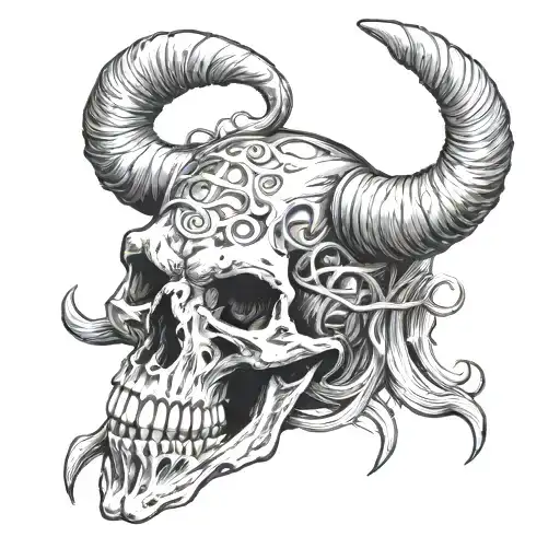 Skull Wire Going Around Horns Of Long Horn Skull