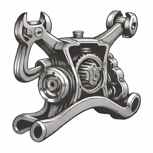 Car Themed Tattoo With A Piston And Wrench
