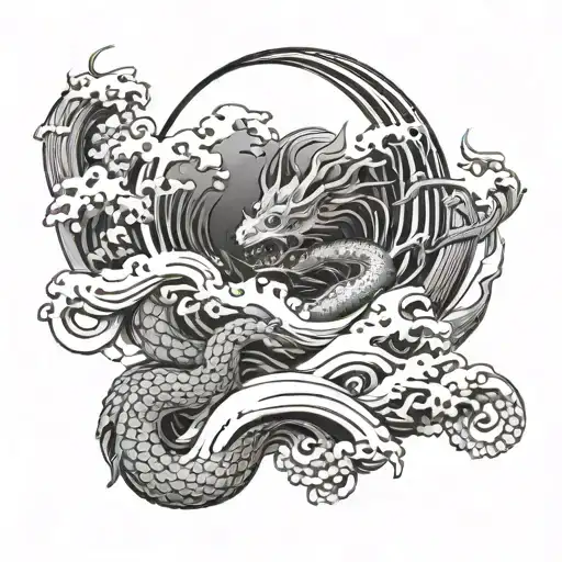 Japanese Waves And Dragon