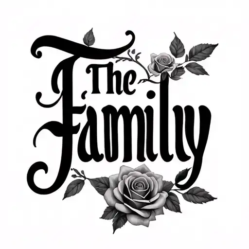 The Word Family With Roses In The Back Ground