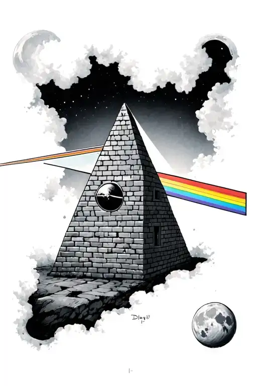 Pink Floyd Dark Side Of The Moon And Small Brick Wall With Hole In It