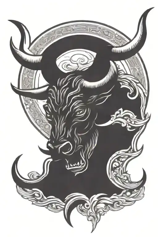 Angry Taurus Head And Moon Merging Together Symbolizing