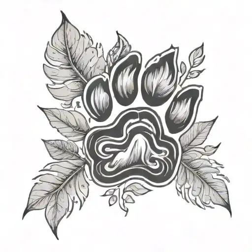 Dog Paw And Leaves Forming The Shape
