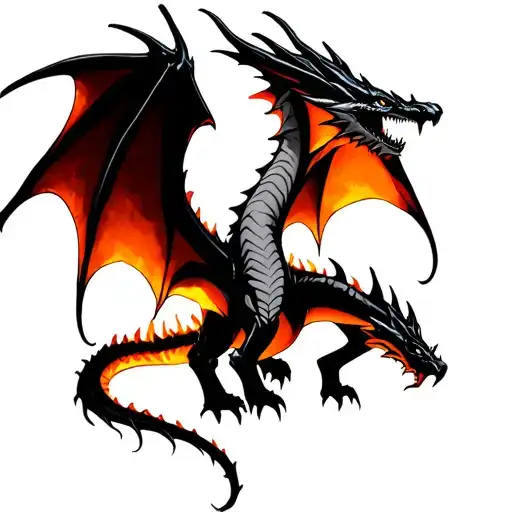 Dragon With Burnt Wings Spread Wide Silhouette