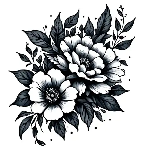 Illustrative Floral Half Sleeve Tattoo Outline