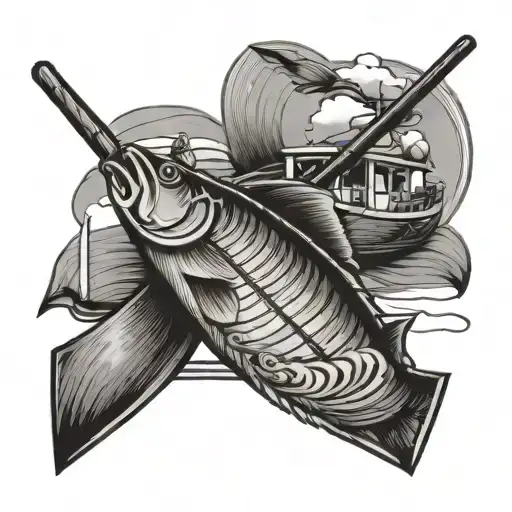 Dad Remembrance Tattoo Including Fishing Rod And Boat