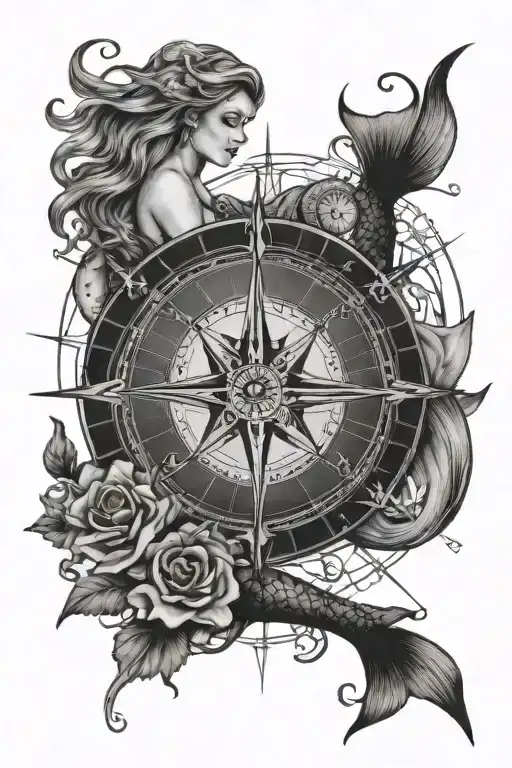 Mermaid And Compass Rose
