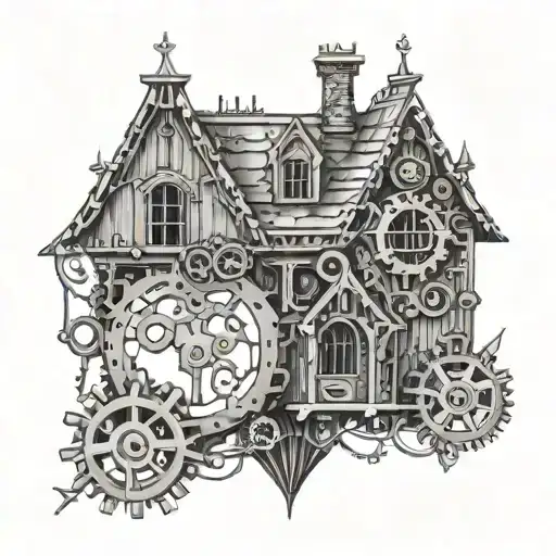 A Gothic House With A Love Heart Inside It That Is Made From Cogs And Gears