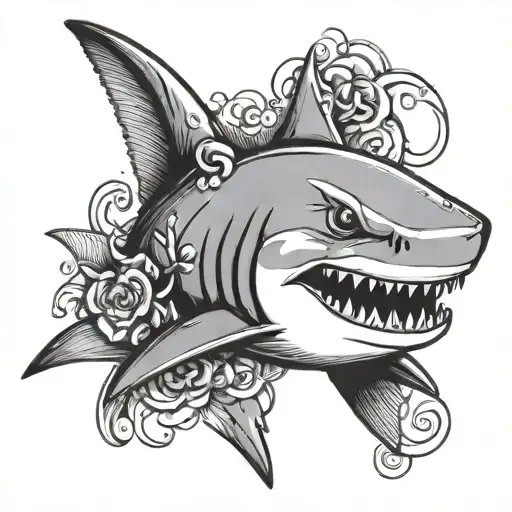 Cute Smiling Shark With A Bow On Its Head