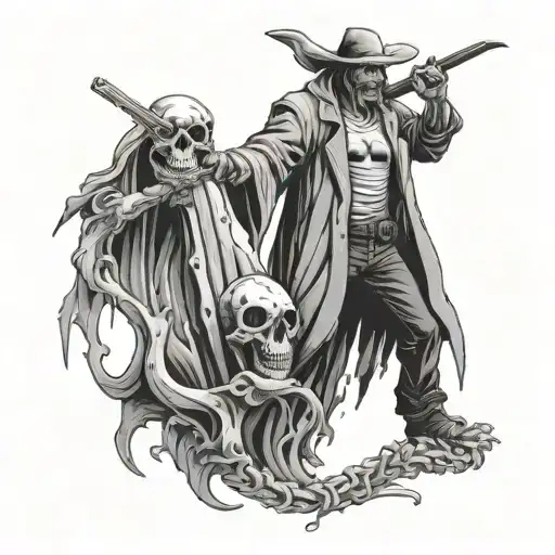 Man Shooting Up Drugs With A Reaper Standing Behind Him